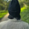 Bawełniana czapka beanie logo ekoskórka "Czarny"