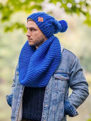 Czapka męska MERINO 100% ,,Rzeka" JOY + podszewka BAWEŁNA