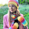 Kolorowe rękawiczki handmade ze sznureczkiem ,,Cieniowane cytrusy"