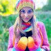 Kolorowe rękawiczki handmade ze sznureczkiem ,,Cieniowane cytrusy"