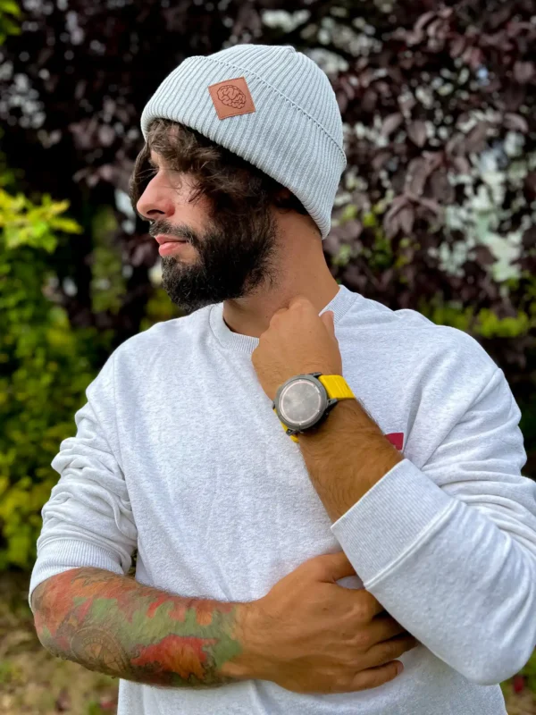Męska bawełniana czapka beanie logo ekoskórka "Jasny szary"