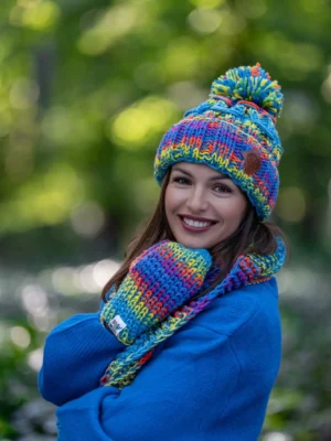 Czapka MERINO 50% ,,Tęcza błękit" EUFORIA
