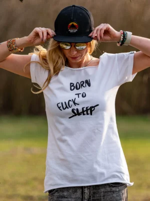 T-shirt biały z napisem Born to fuck