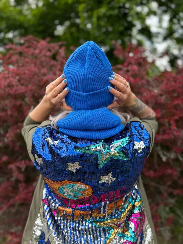 Czapka beanie z bawełny logo kolorowe "Niebieski Kobalt"