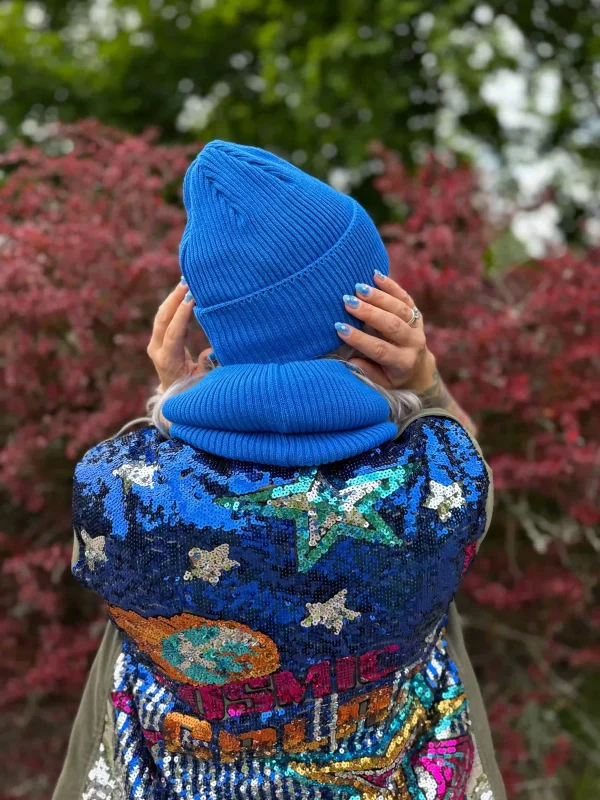 Czapka beanie z bawełny logo kolorowe "Niebieski Kobalt"