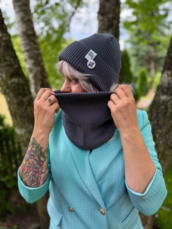 Bawełniana bandana zimowa "Ciemny szary"
