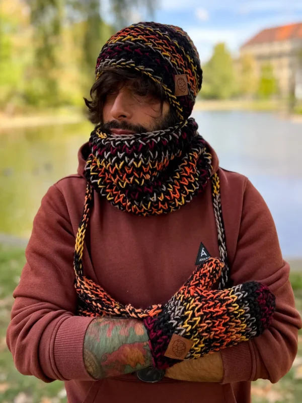 Męskie rękawiczki MERINO 50% ,,Ciemna jesień"