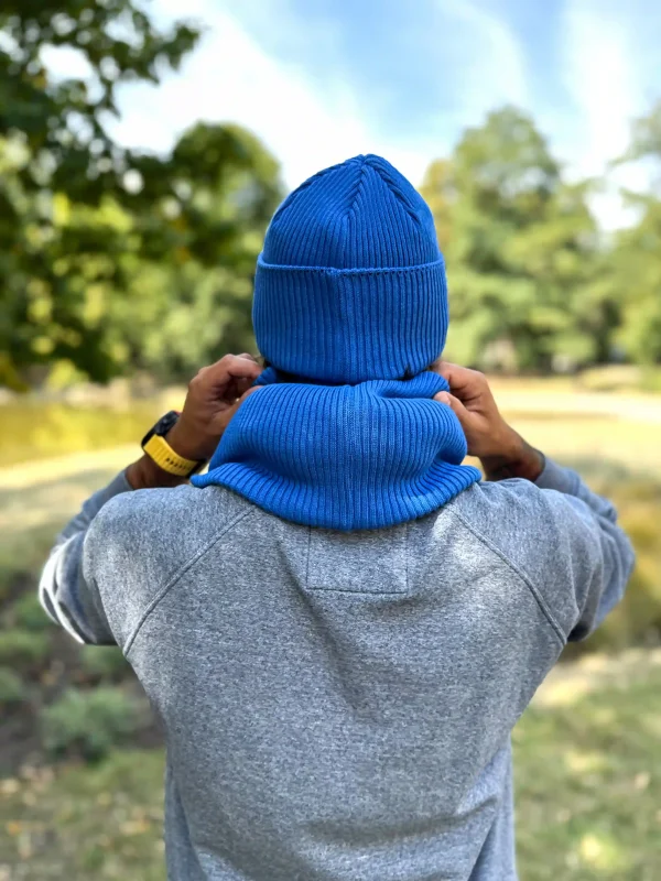 Męska bawełniana czapka beanie logo ekoskórka "Niebieski Kobalt"