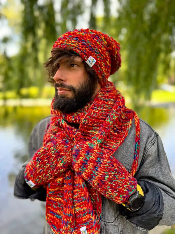 Męskie rękawiczki handmade ,,Czerwienie"