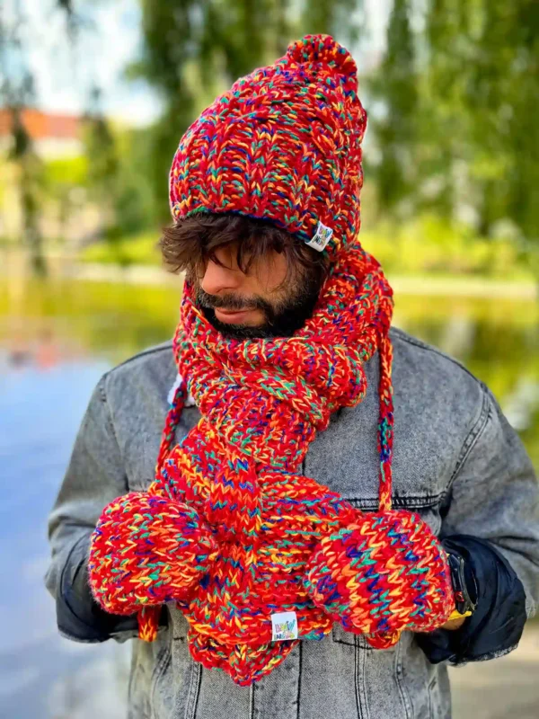 Męskie rękawiczki handmade ,,Czerwienie"