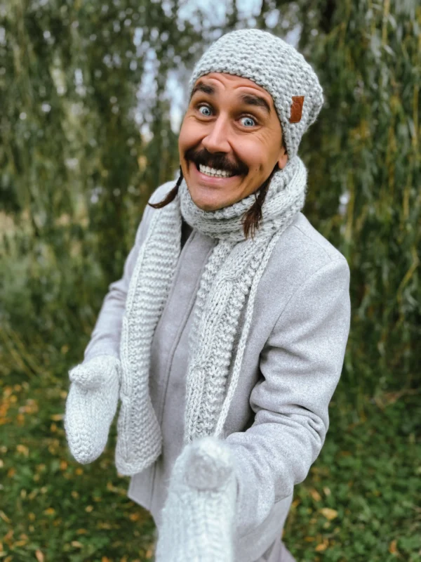 Męska czapka MERINO Neverland "Wybielony szary" + podszewka JEDWAB