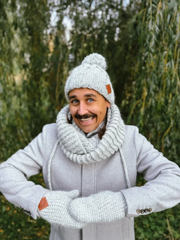 Męski komin MERINO "Wybielony szary"