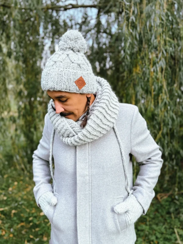 Męski komin MERINO "Wybielony szary"