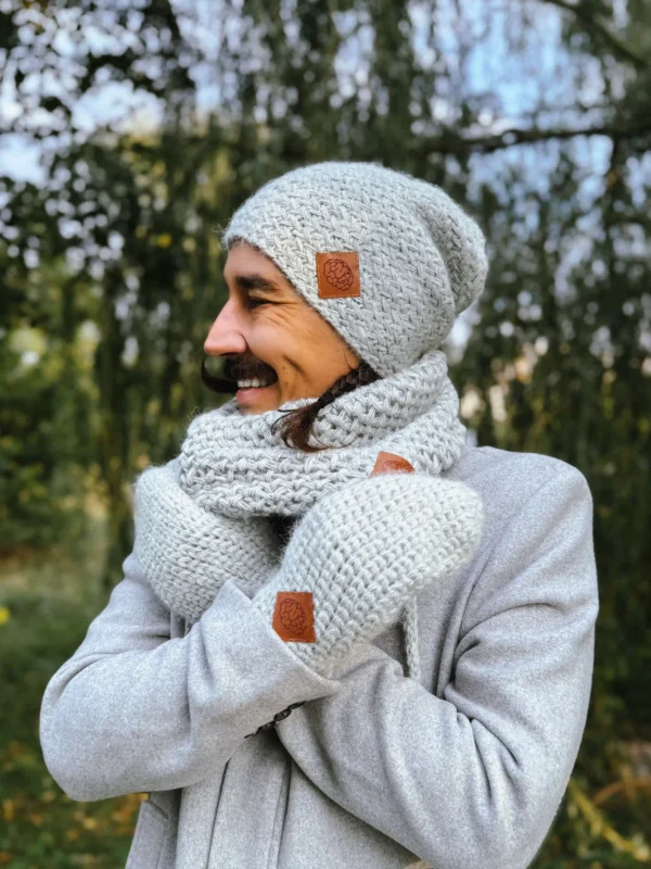 Męski mały komin MERINO "Wybielony szary"