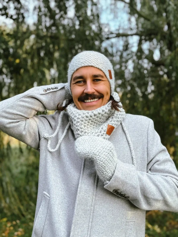 Męski mały komin MERINO "Wybielony szary"