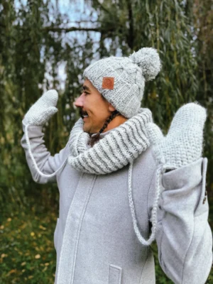 Męskie rękawiczki MERINO "Wybielony szary"