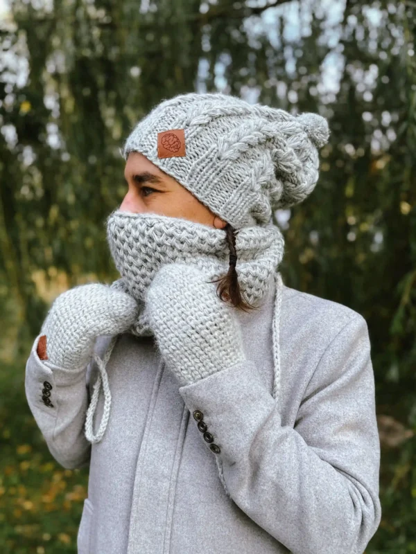 Męskie rękawiczki MERINO "Wybielony szary"