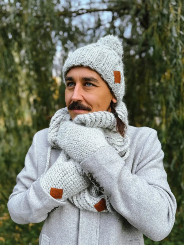 Męskie rękawiczki MERINO "Wybielony szary"