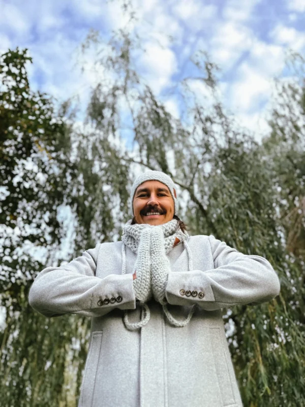Męskie rękawiczki MERINO "Wybielony szary"