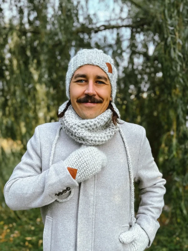Męski mały komin MERINO "Wybielony szary"