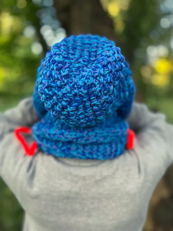 Luźna czapka MERINO 100% "Niebieskości" NEVERLAND + podszewka BAWEŁNA