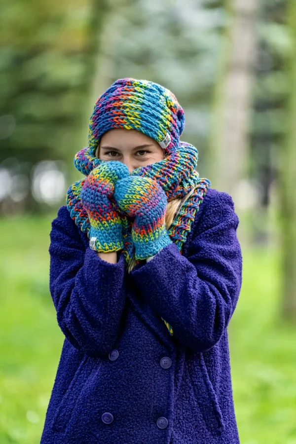 Rękawiczki MERINO 50% "Tęcza Błękit"