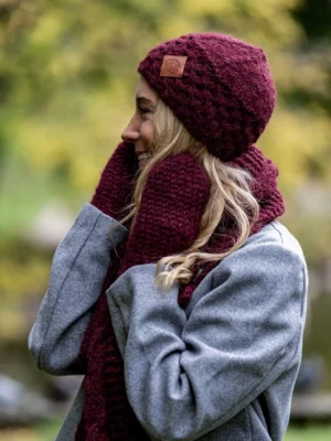 Czapka MERINO Hope "Bordo" + podszewka JEDWAB