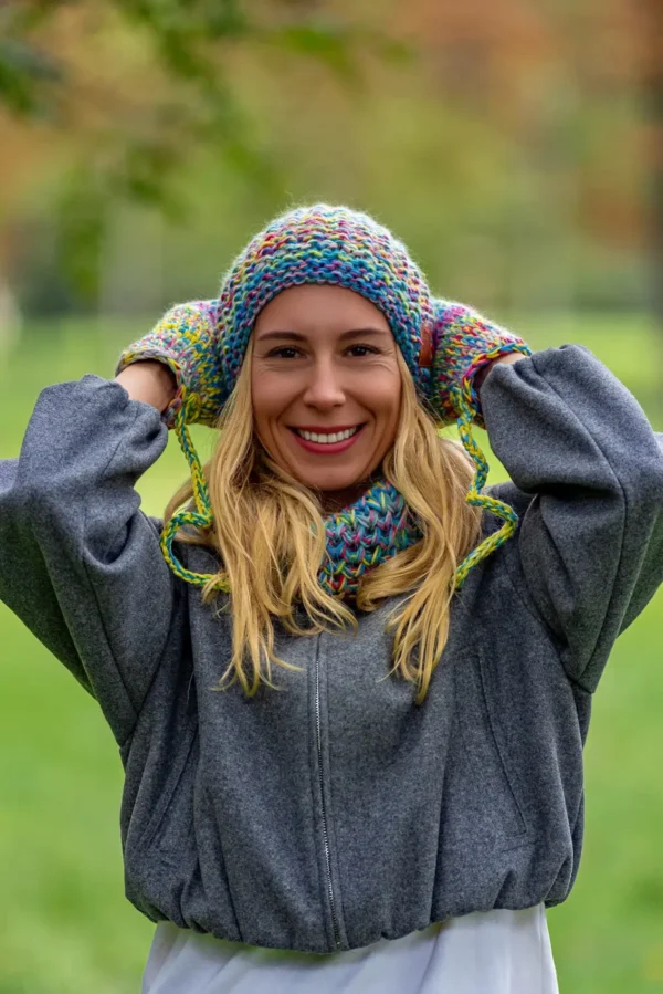 Czapka MERINO Neverland "Cukierki" + podszewka BAWEŁNA