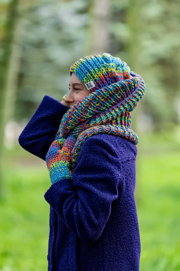 Komin MERINO 50% "Tęcza Błękit"