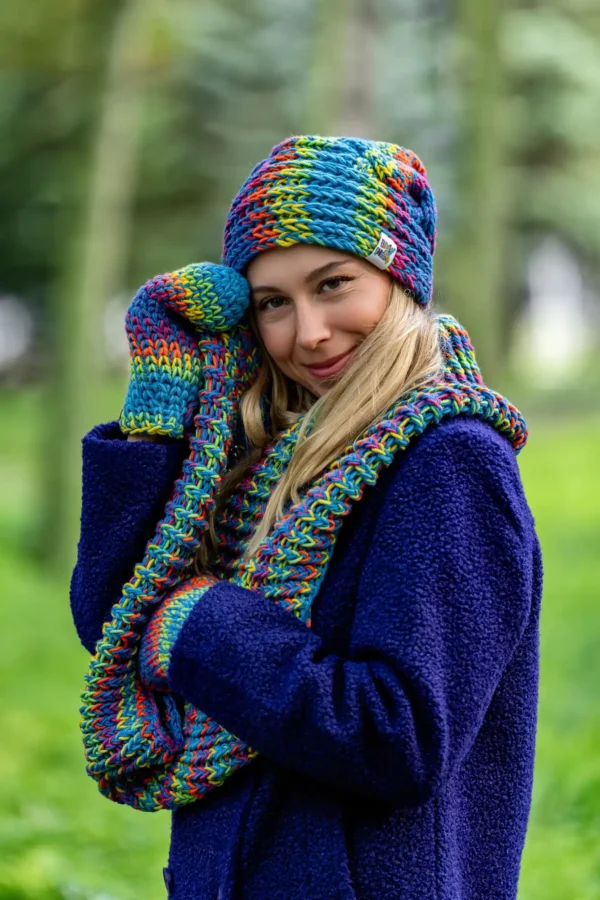 Komin MERINO 50% "Tęcza Błękit"