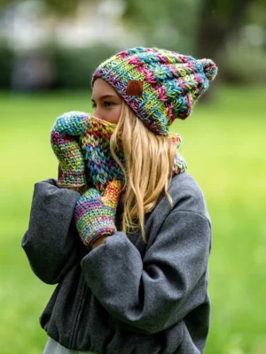 Czapka MERINO Smile "Cukierki" + podszewka BAWEŁNA