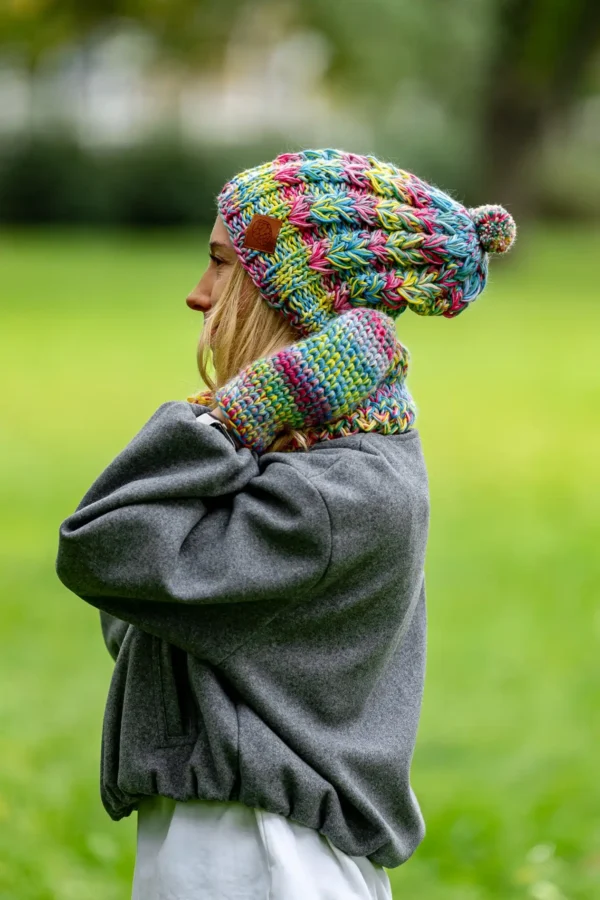 Czapka MERINO Smile "Cukierki" + podszewka BAWEŁNA