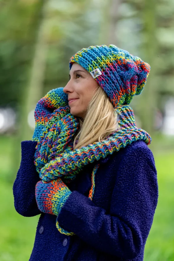Komin MERINO 50% "Tęcza Błękit"