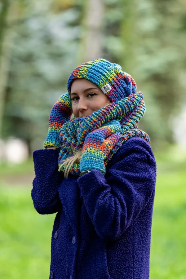 Rękawiczki MERINO 50% "Tęcza Błękit"
