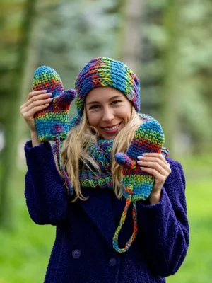 Rękawiczki MERINO 50% "Tęcza Błękit"