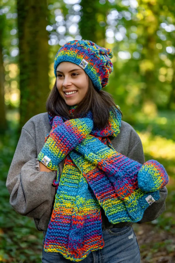 Rękawiczki MERINO 50% "Tęcza Błękit"