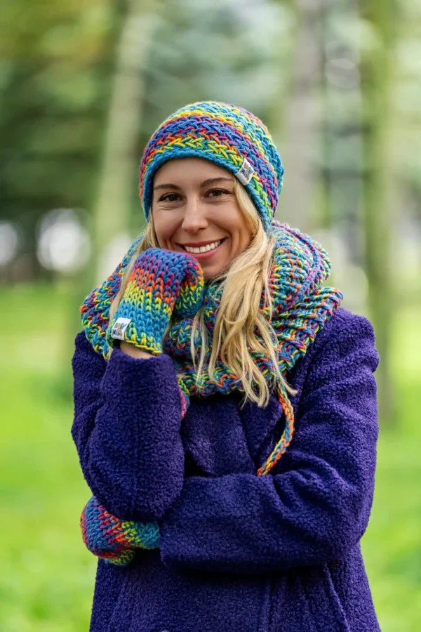 Czapka MERINO 50% "Tęcza Błękit" EXPLORER