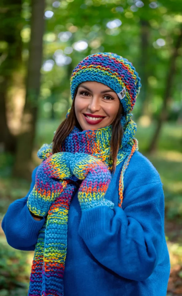 Rękawiczki MERINO 50% "Tęcza Błękit"